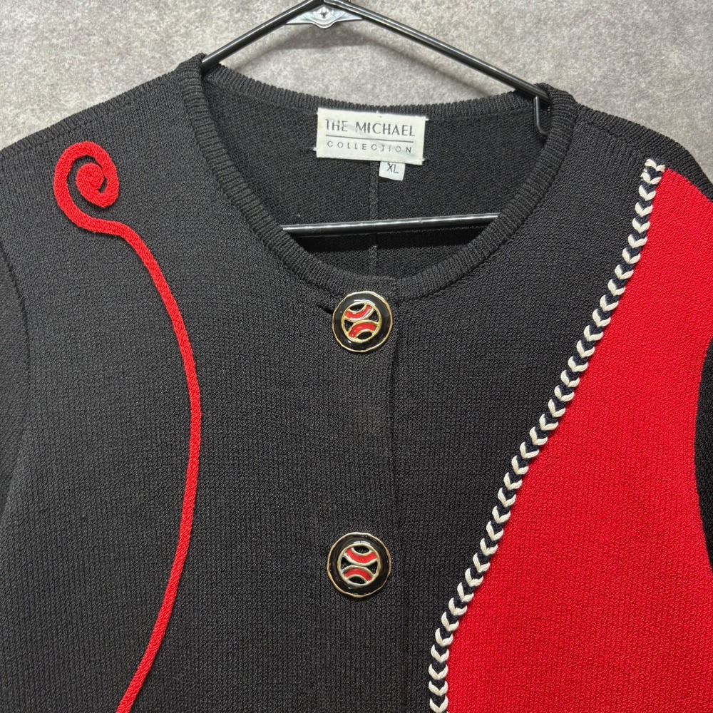 The Michael Collection Black Red Santana Knit Button Front Dress XL Art Vintage - Picture 9 of 15